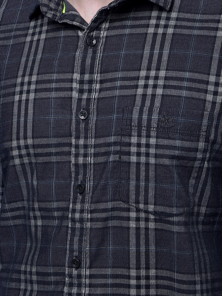 Black Checked 100% Cotton Corduroy Shirt