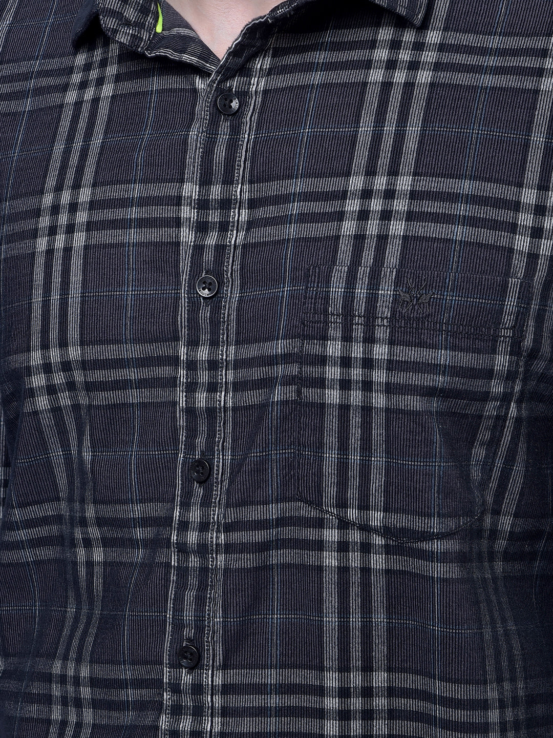 Black Checked 100% Cotton Corduroy Shirt