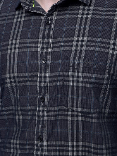 Black Checked 100% Cotton Corduroy Shirt