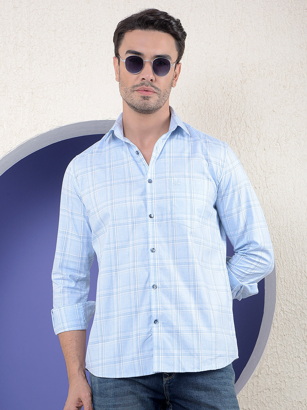 Blue Checked 100% Cotton Shirt