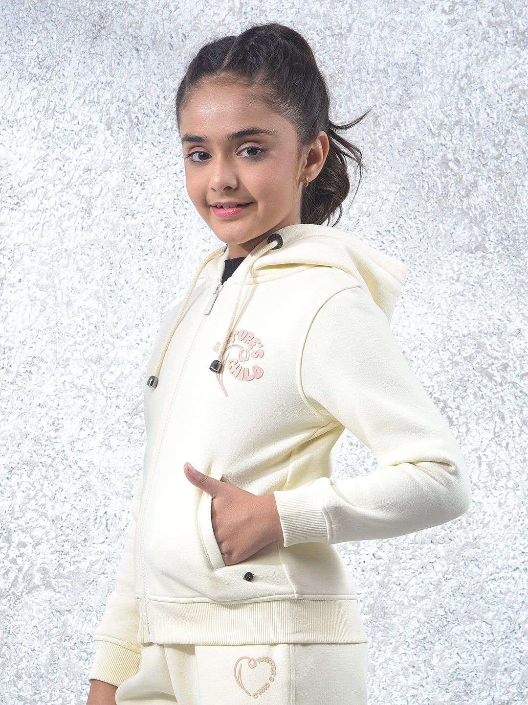 Cream Hooded Neck Knitted Sweatshirt