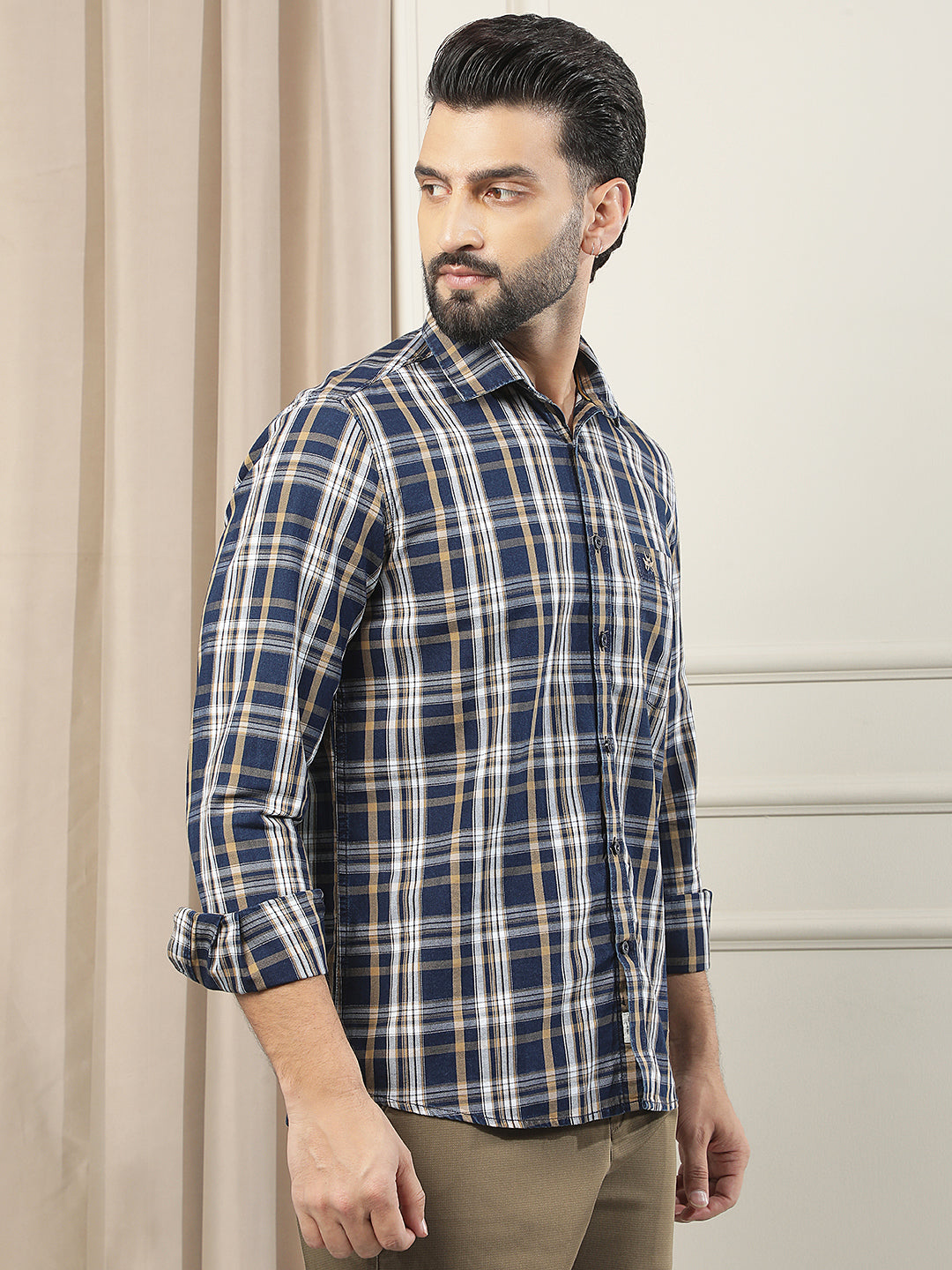 Tan 100% Cotton Checked Shirt