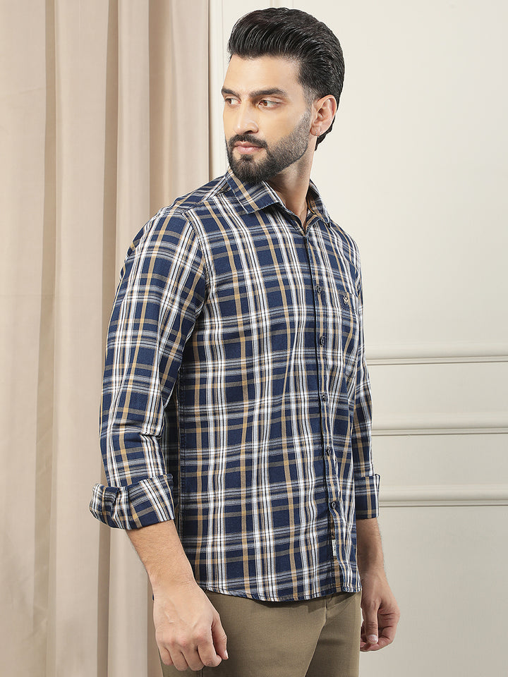 Tan 100% Cotton Checked Shirt