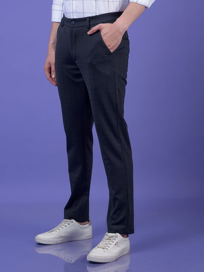 Urban Straight Navy Blue Checked Trousers