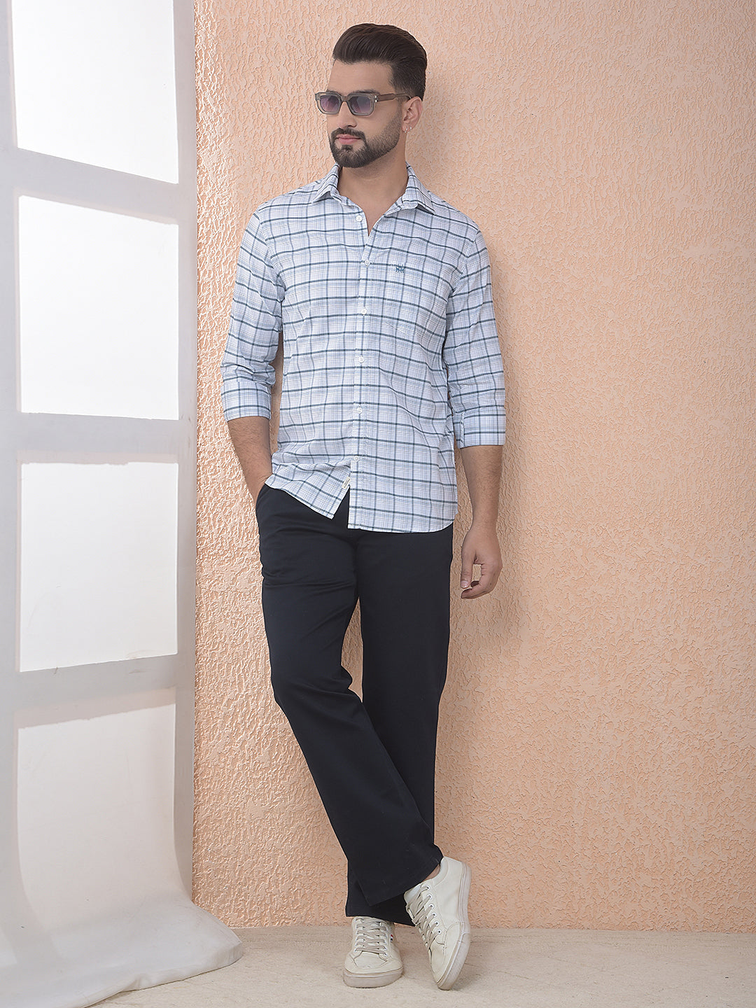 Blue Checked 100% Cotton Shirt