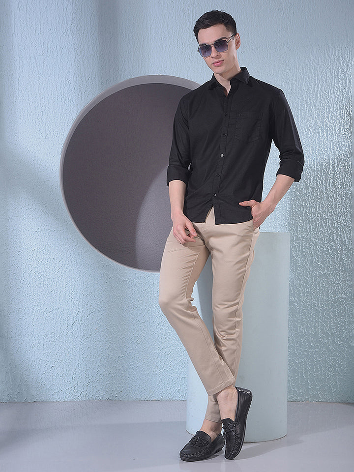 Midnight Black Textured Casual Shirt