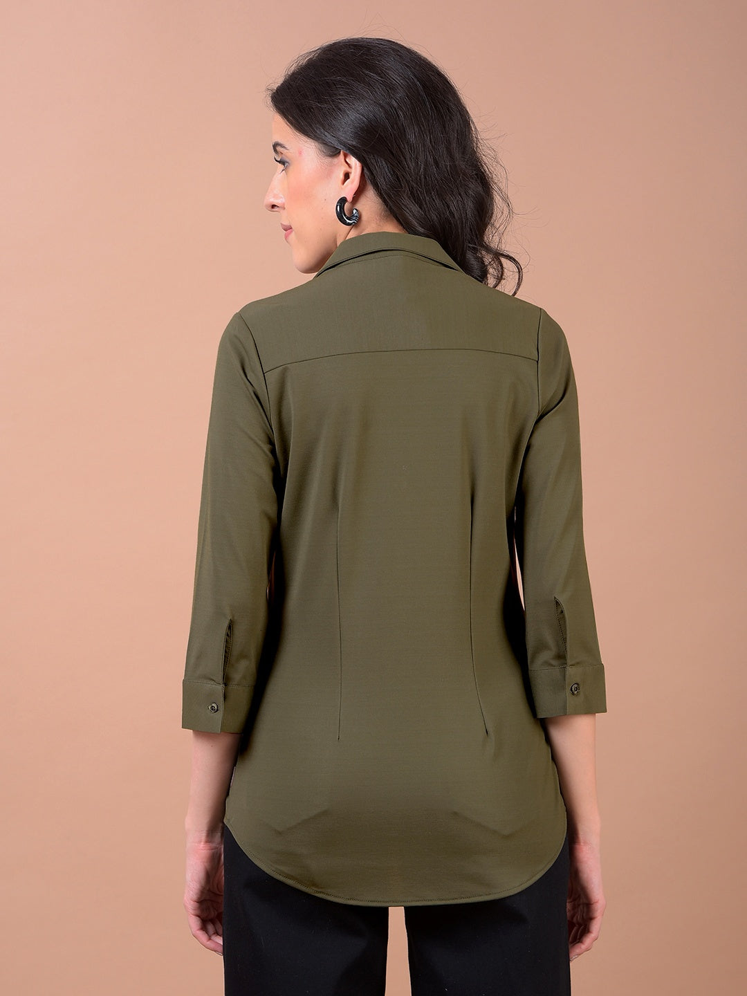 Olive Green Smart Casual Shirt-Women Shirts-Crimsoune Club