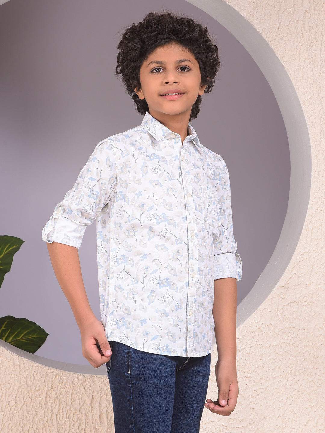 White Floral Print Shirt