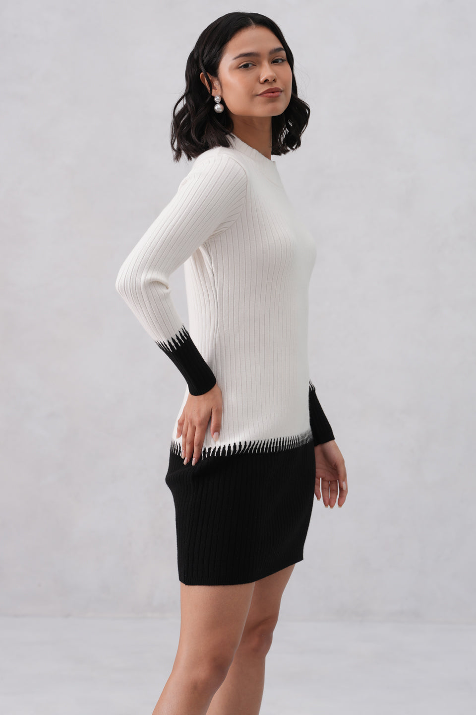 White Color-Block Winter Mini Dress