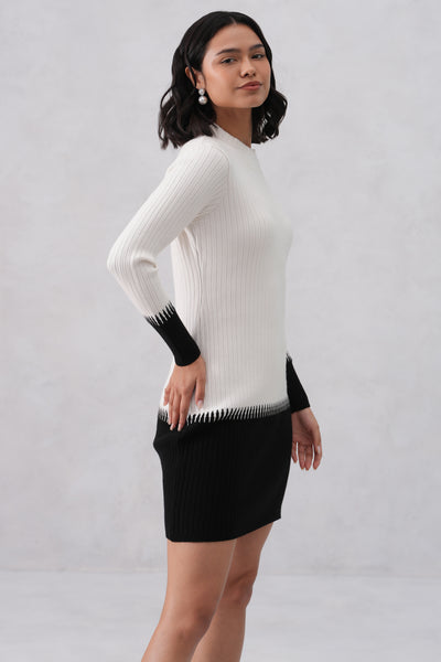White Color-Block Winter Mini Dress