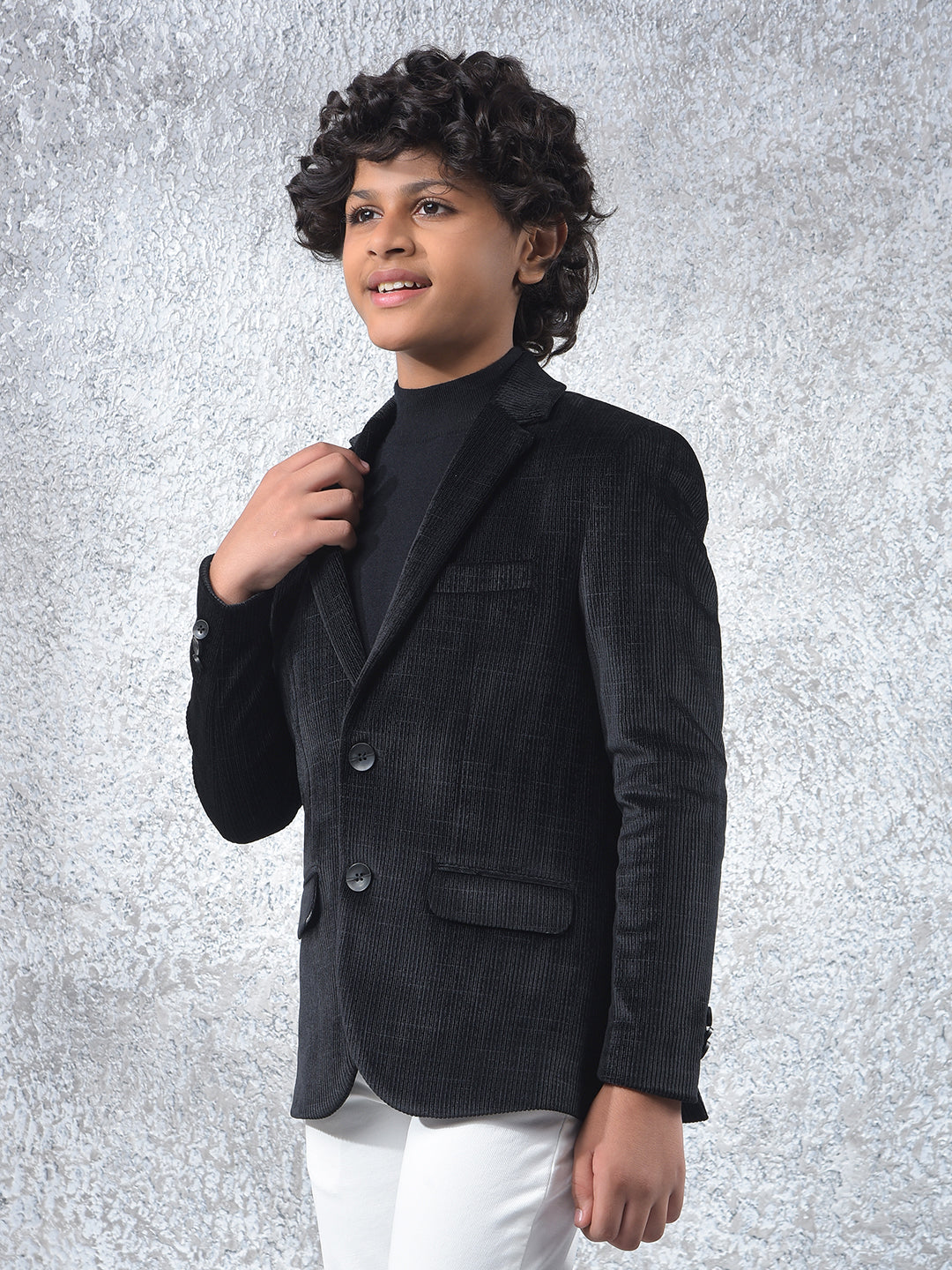 Black Jacquard Single-Breasted Blazer