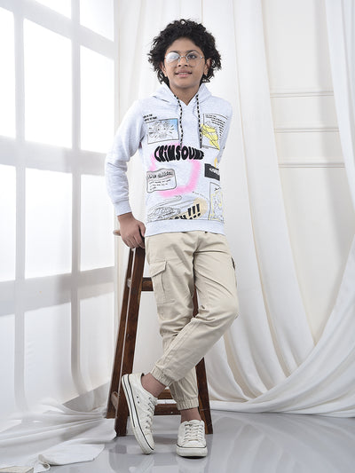 Grey Typographic Print Hooded Neck Sweatshirt