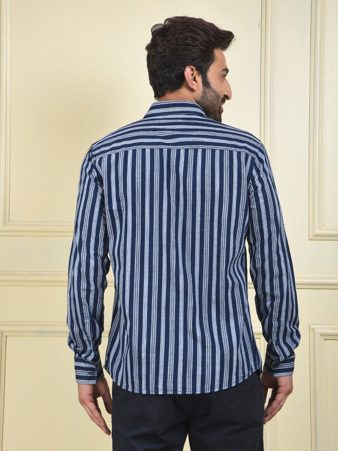 Navy Blue Vertical Stripes 100% Cotton Shirt