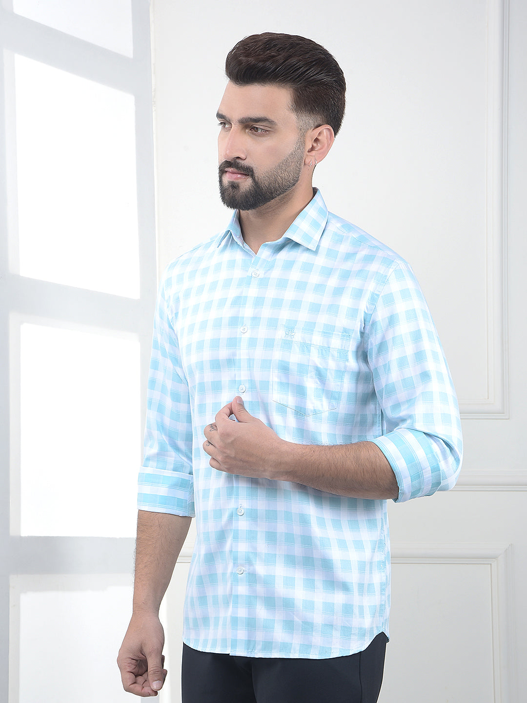 Blue Checked 100% Cotton Shirt