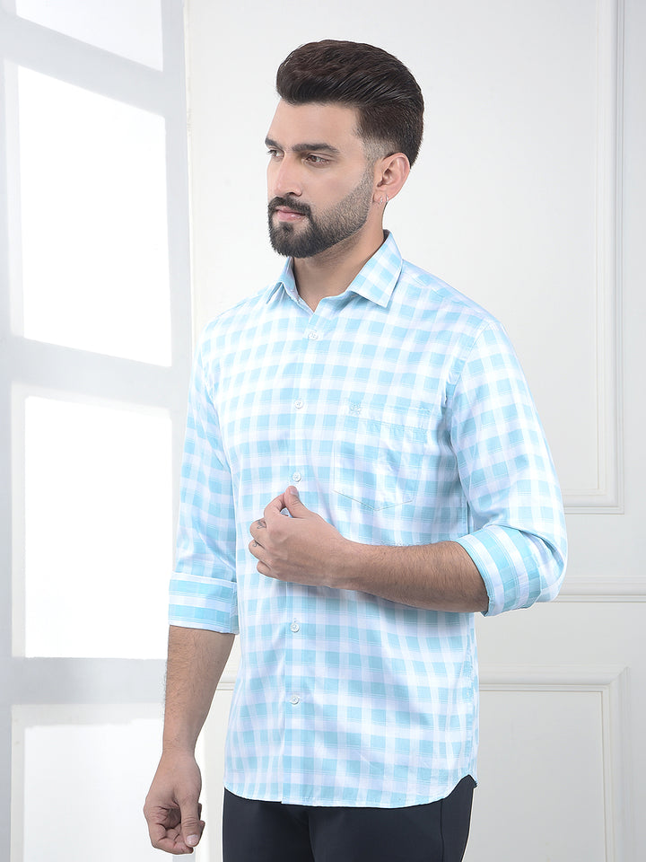 Blue Checked 100% Cotton Shirt