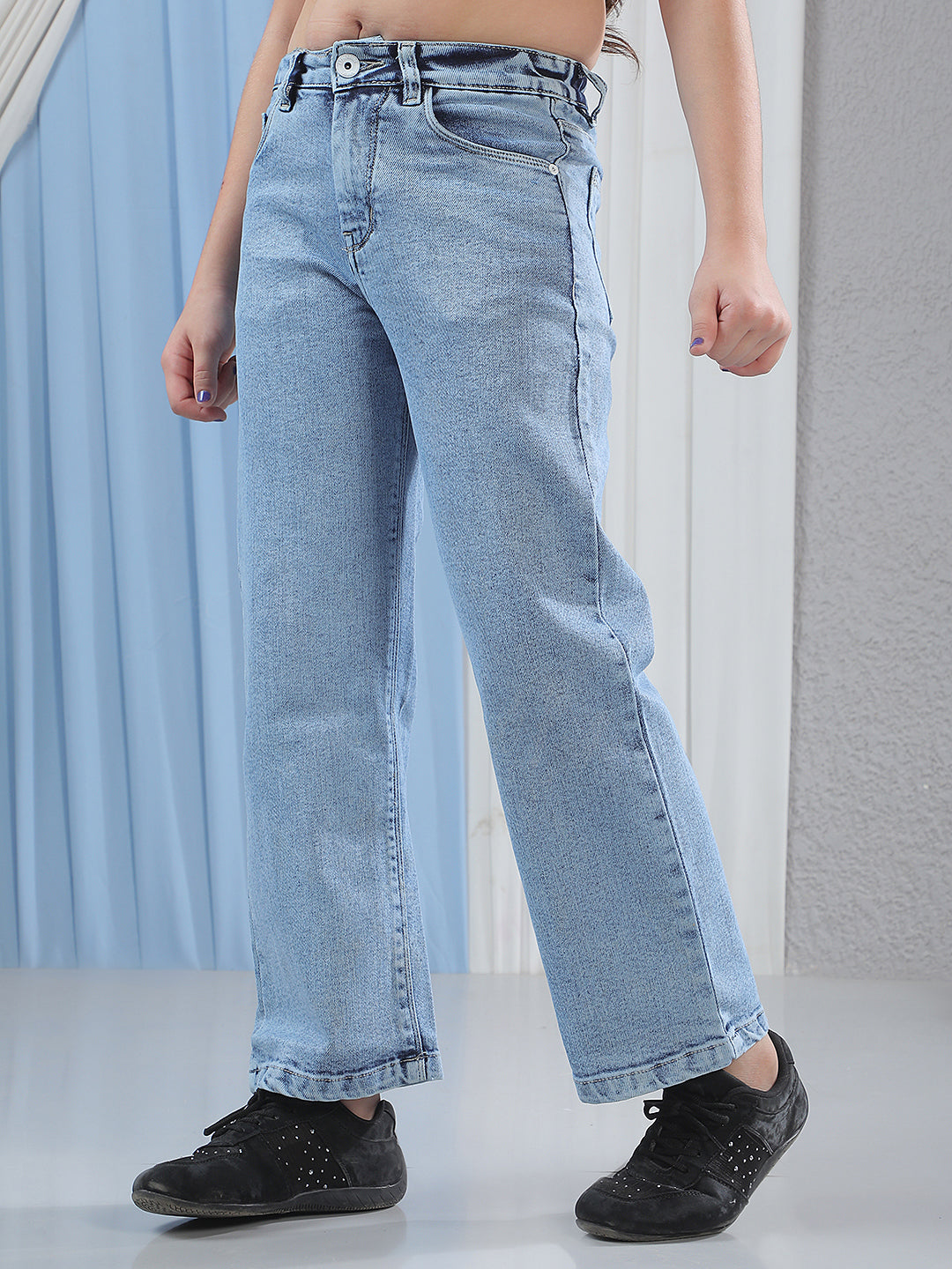Blue Wide Leg Stretchable Jeans