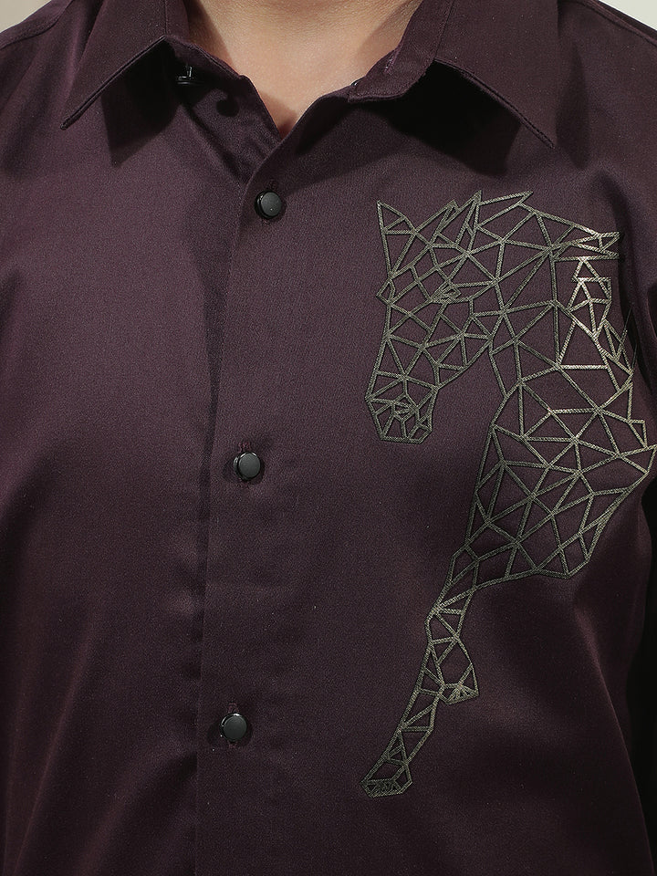 Wine Embroidered Shirt