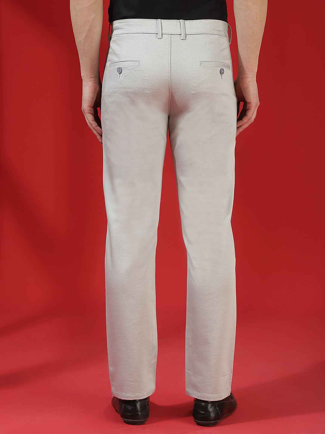 Grey 100% Cotton Geometric Print Straight Trousers