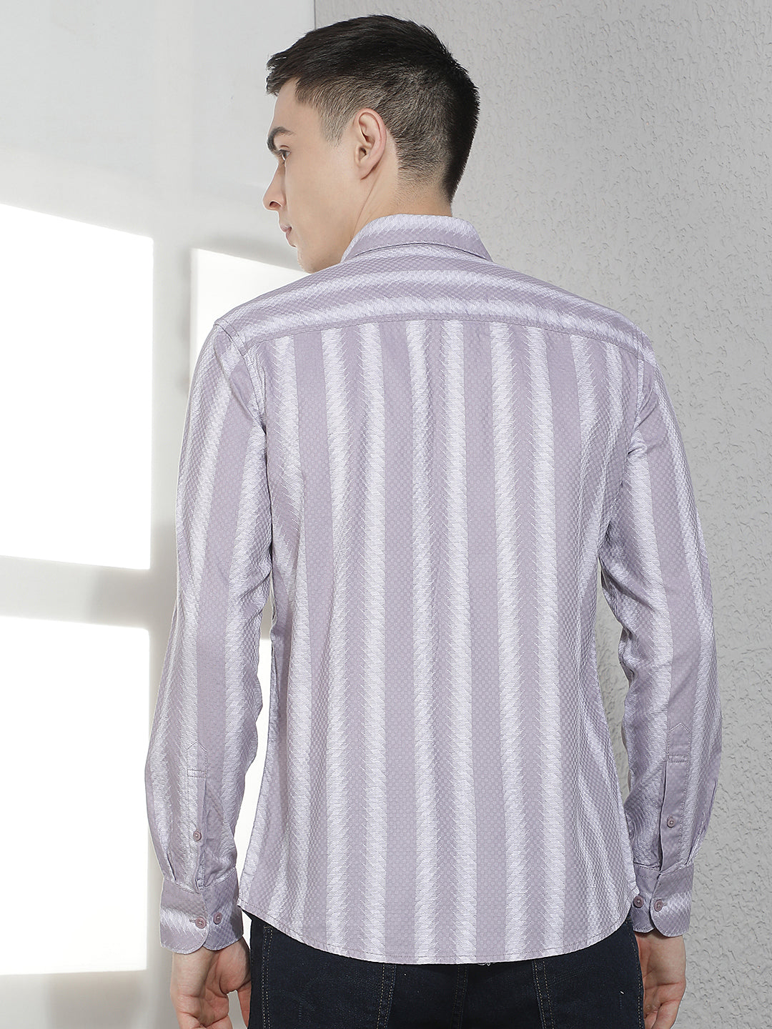 Purple 100% Cotton Vertical Stripes Shirt