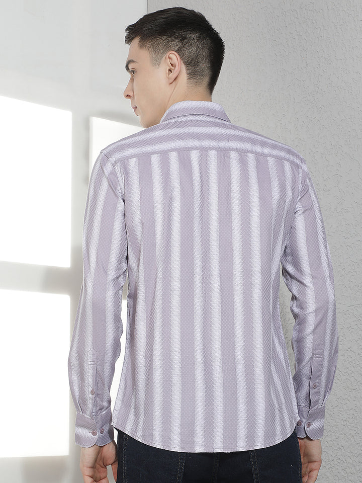 Purple 100% Cotton Vertical Stripes Shirt