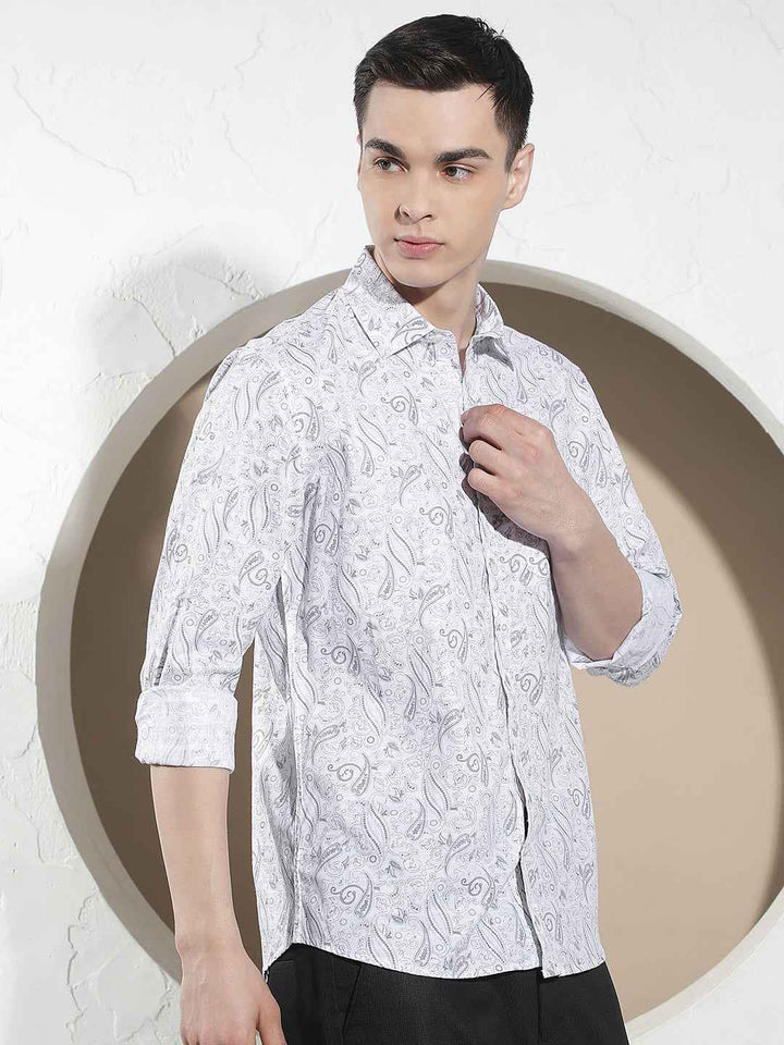 Grey Botanical Print Shirt