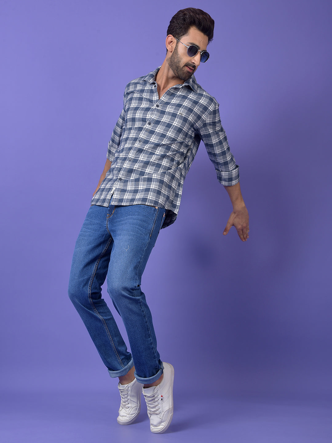 Navy Blue Checked 100% Cotton Shirt