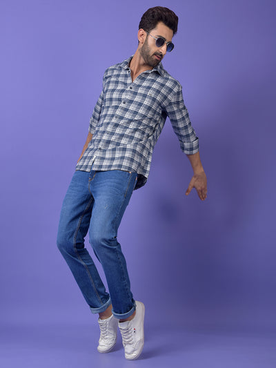 Navy Blue Checked 100% Cotton Shirt
