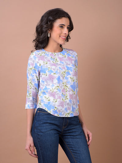Multi-Color Floral Print Linen Top