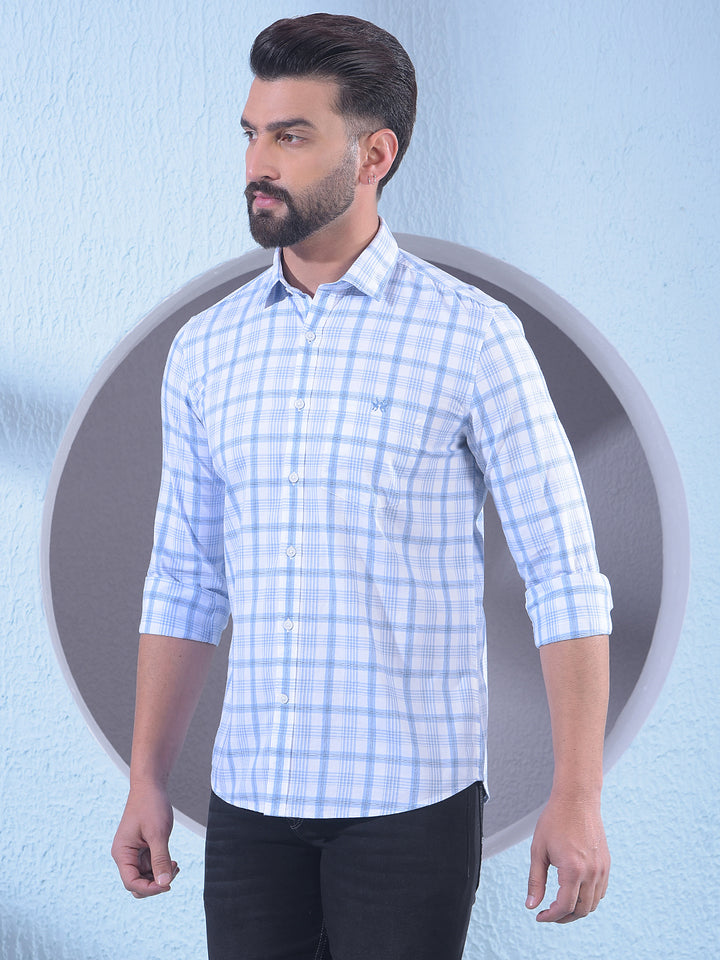 Blue 100% Cotton Checked Shirt