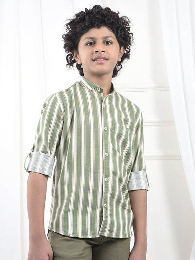 Green Striped 100% Cotton Shirt