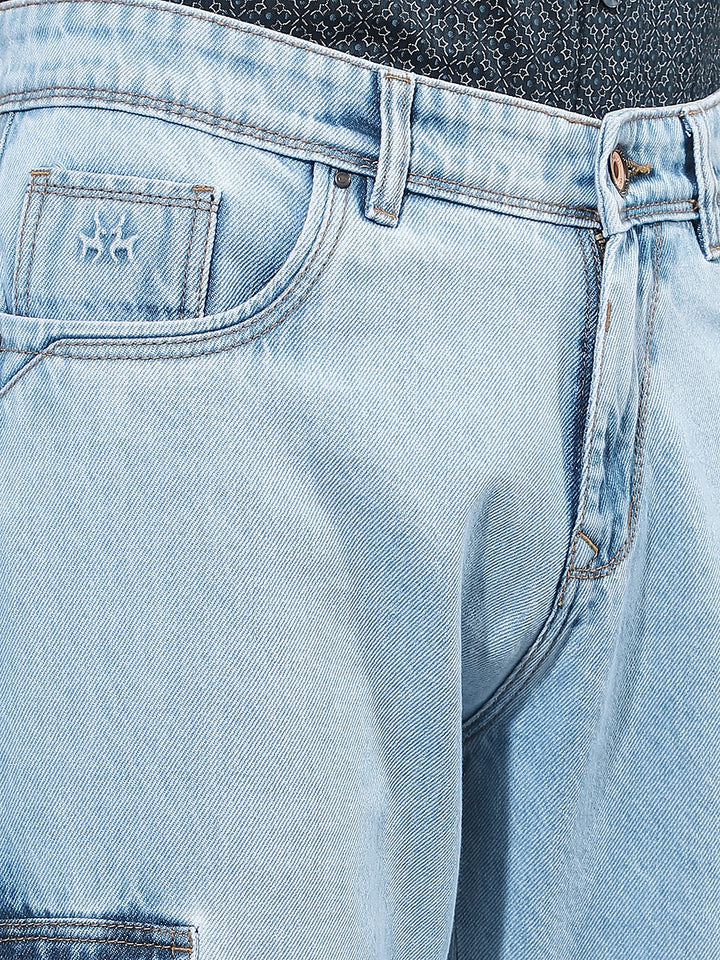 Sky Blue 100% Cotton Cargo Jeans