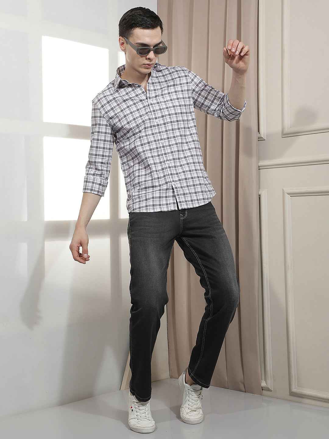 Grey Checked 100% Cotton Shirt