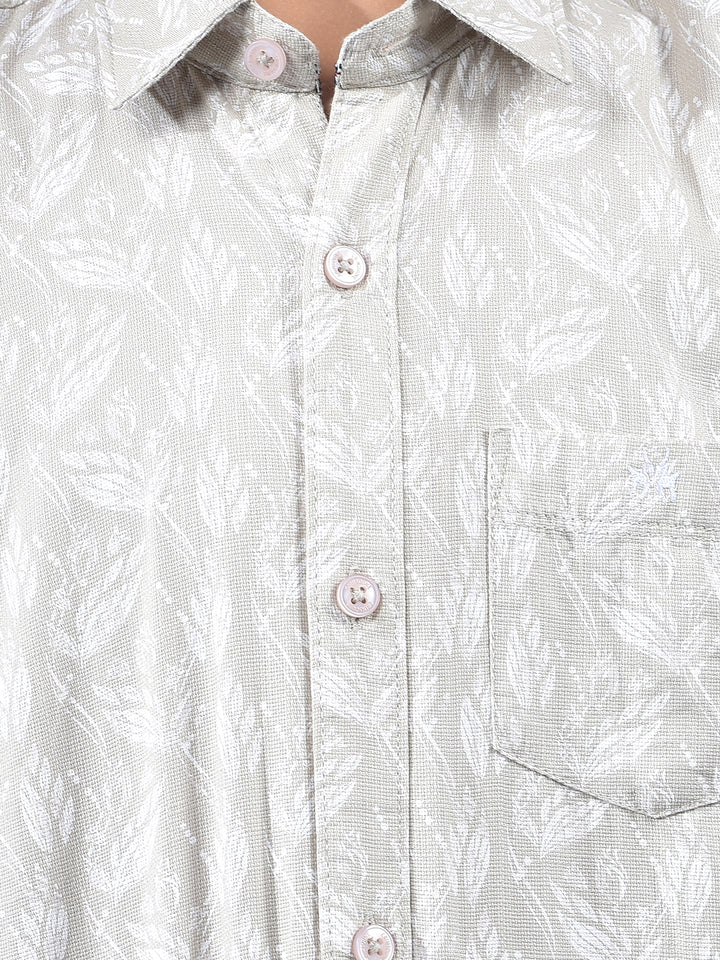 Grey Floral Print 100% Cotton Shirt