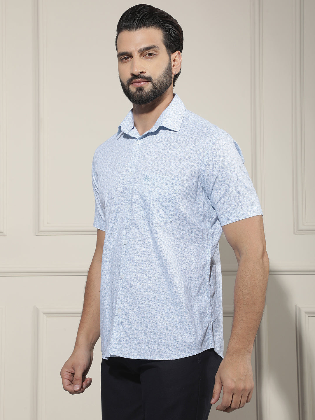Sky Blue Geometric Printed Shirt
