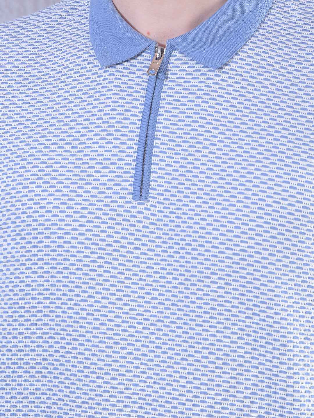 Stylish Light Blue Zipper Polo T-Shirt