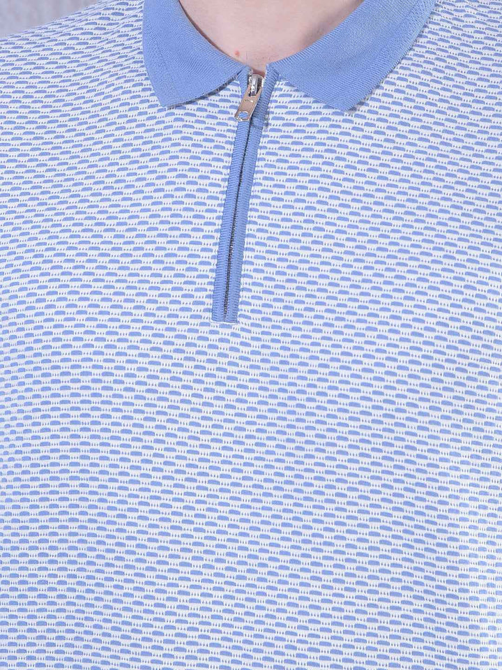 Stylish Light Blue Zipper Polo T-Shirt