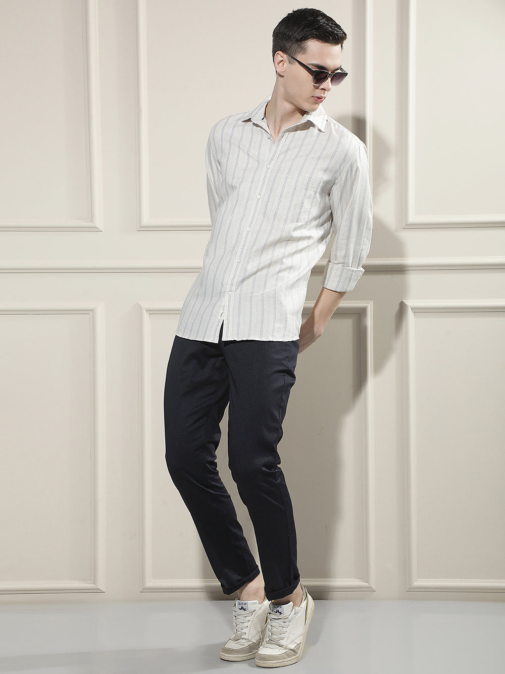 Blue Vertical Striped Linen Shirt
