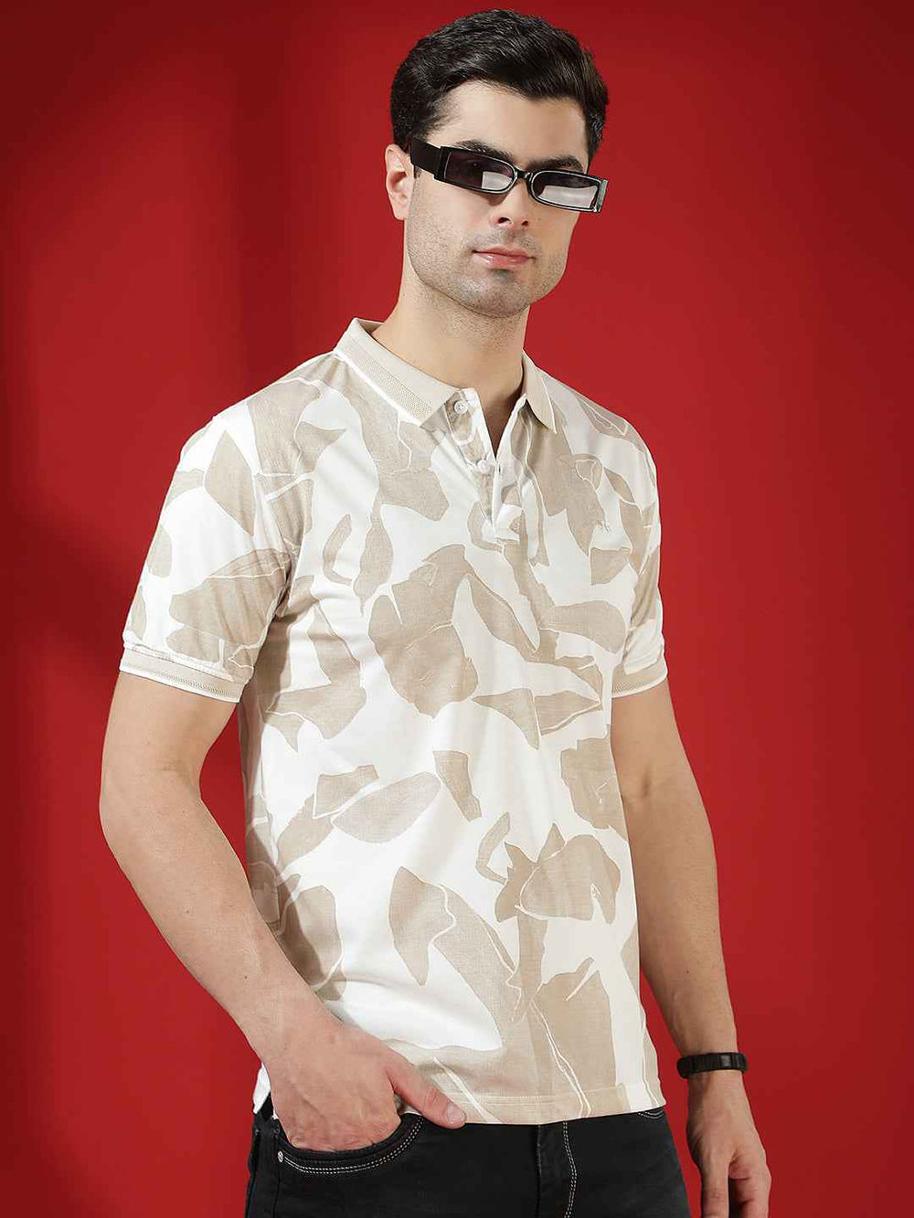 Beige Camouflage Print Polo T-Shirt