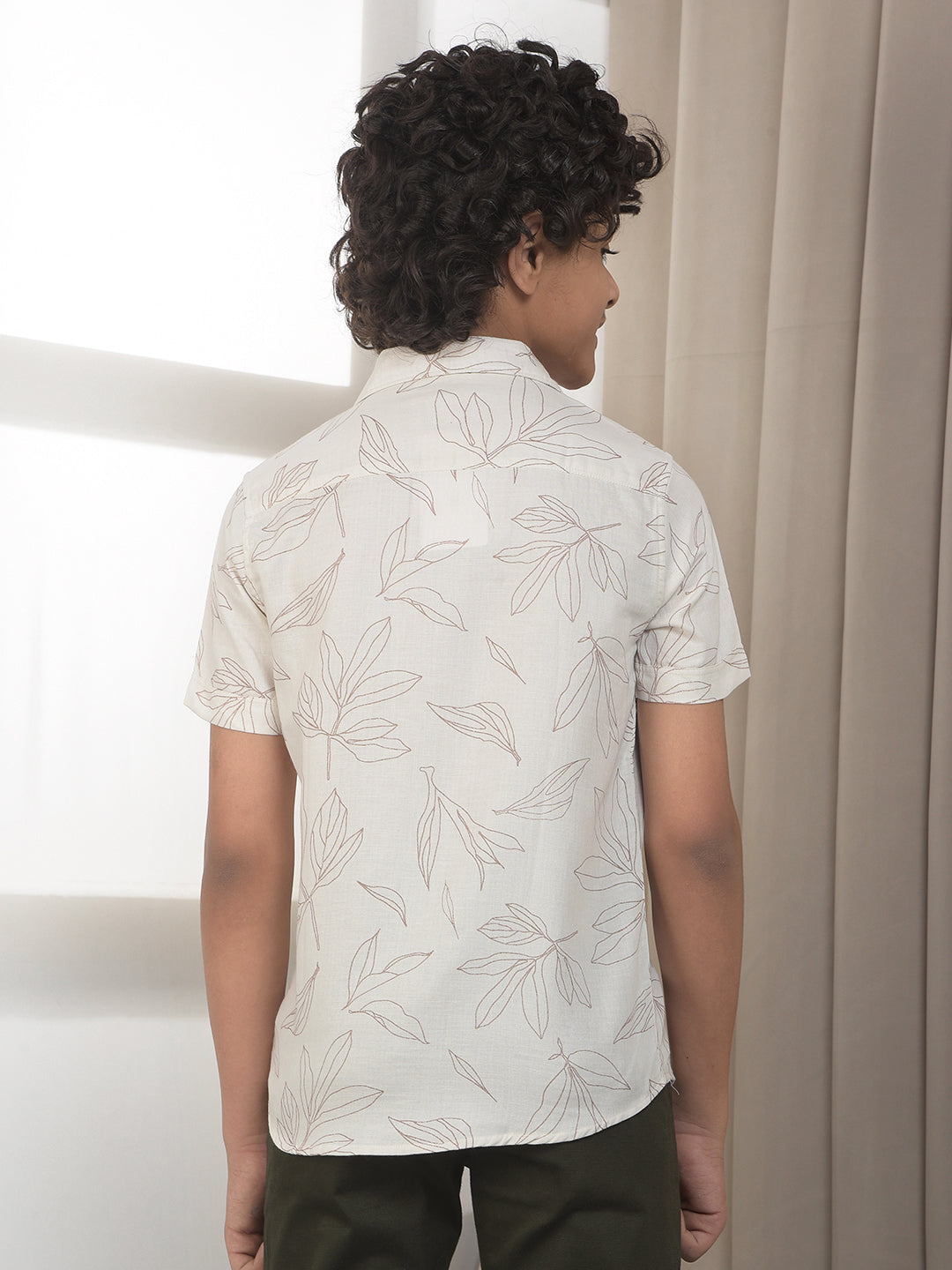 White 100% Cotton Botanical Print Shirt