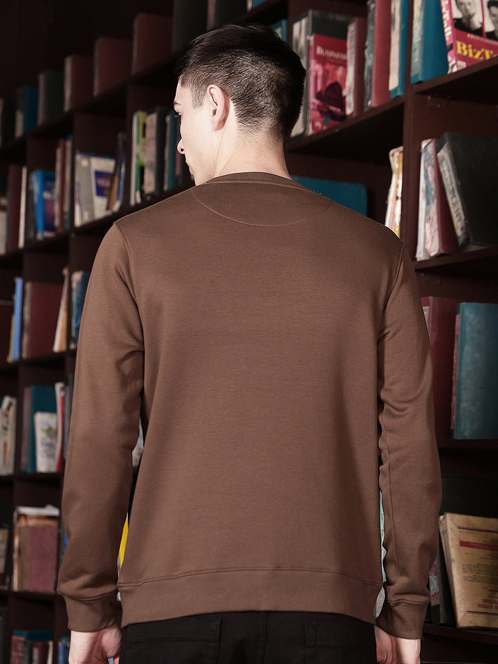 Brown Typographic Print Round Neck Sweatshirt