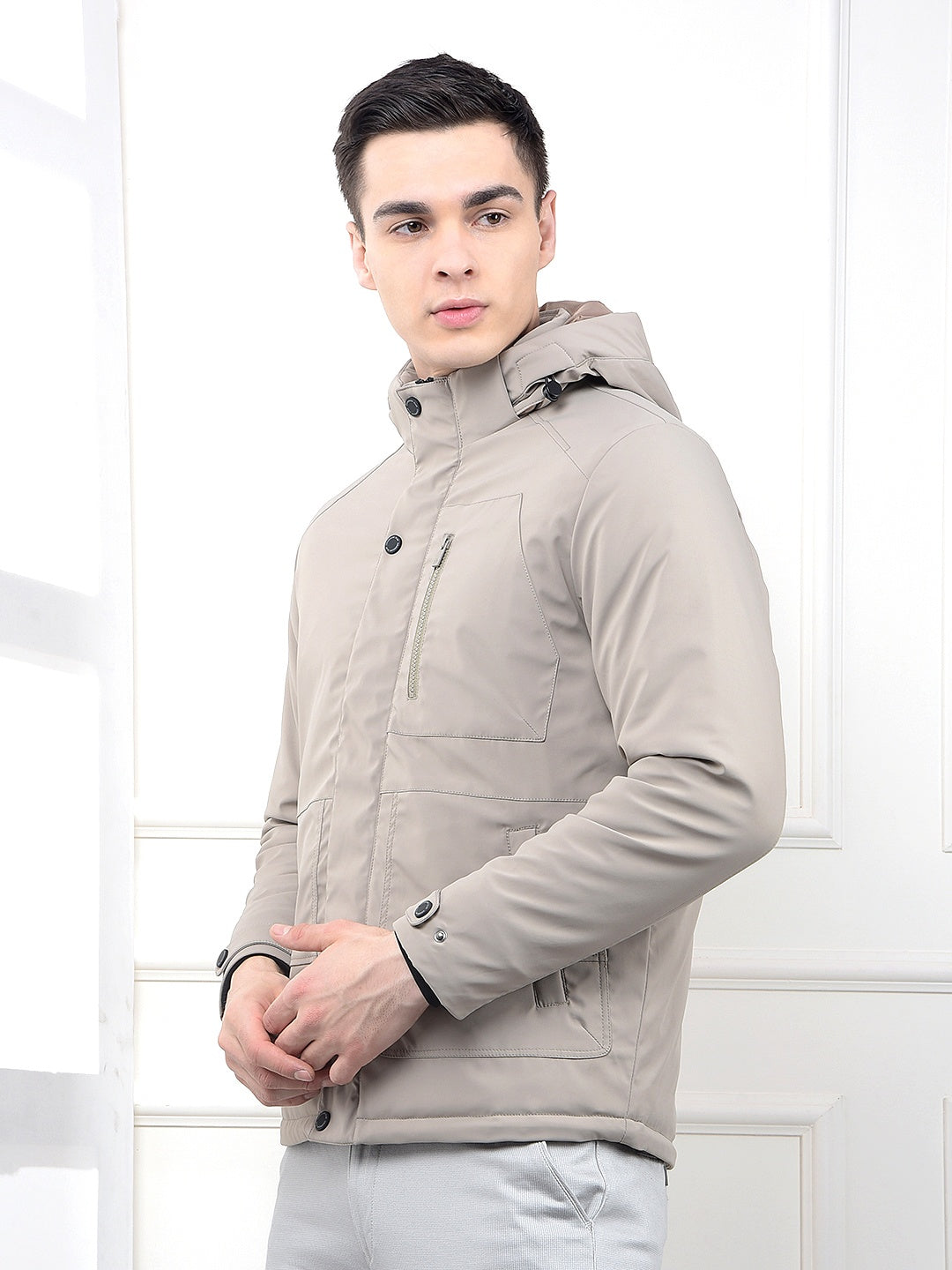 Beige Hooded Neck Puffer Jacket
