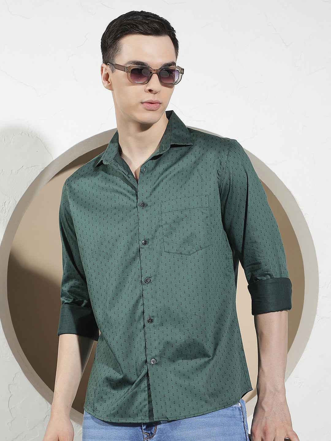 Green Classic Printed Casual Shirt