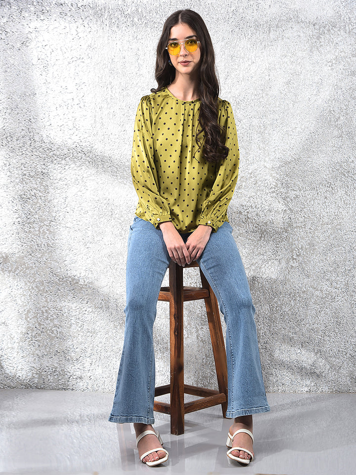Trendy Olive Polka Dots Top