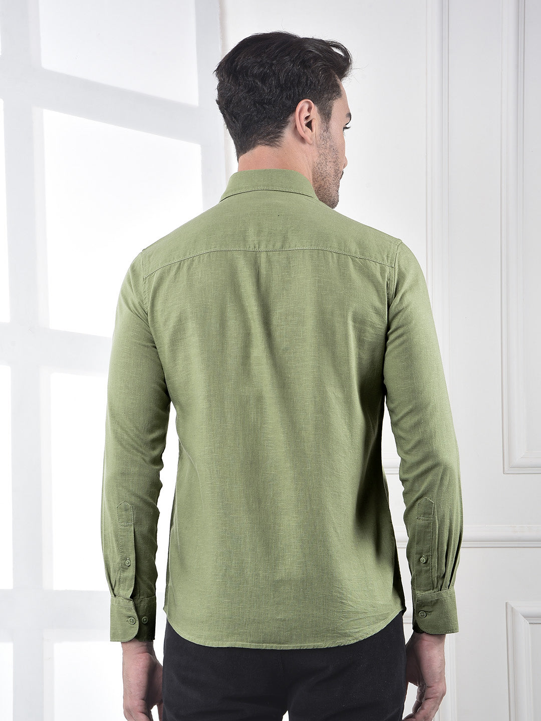 Green Linen Blend Casual Shirt