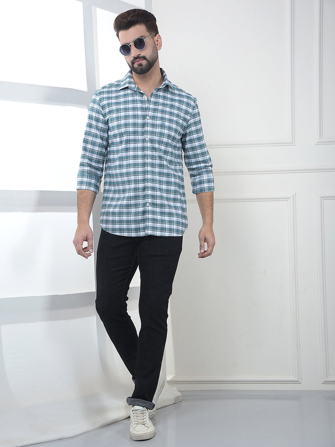 Zen Teal Check 100% Cotton Shirt