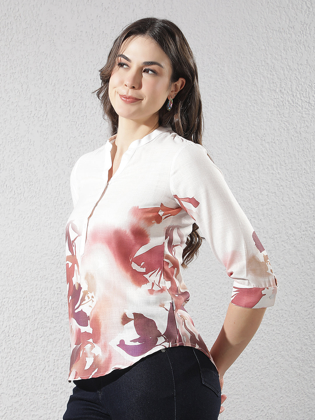 Brown Printed V-Neck Top