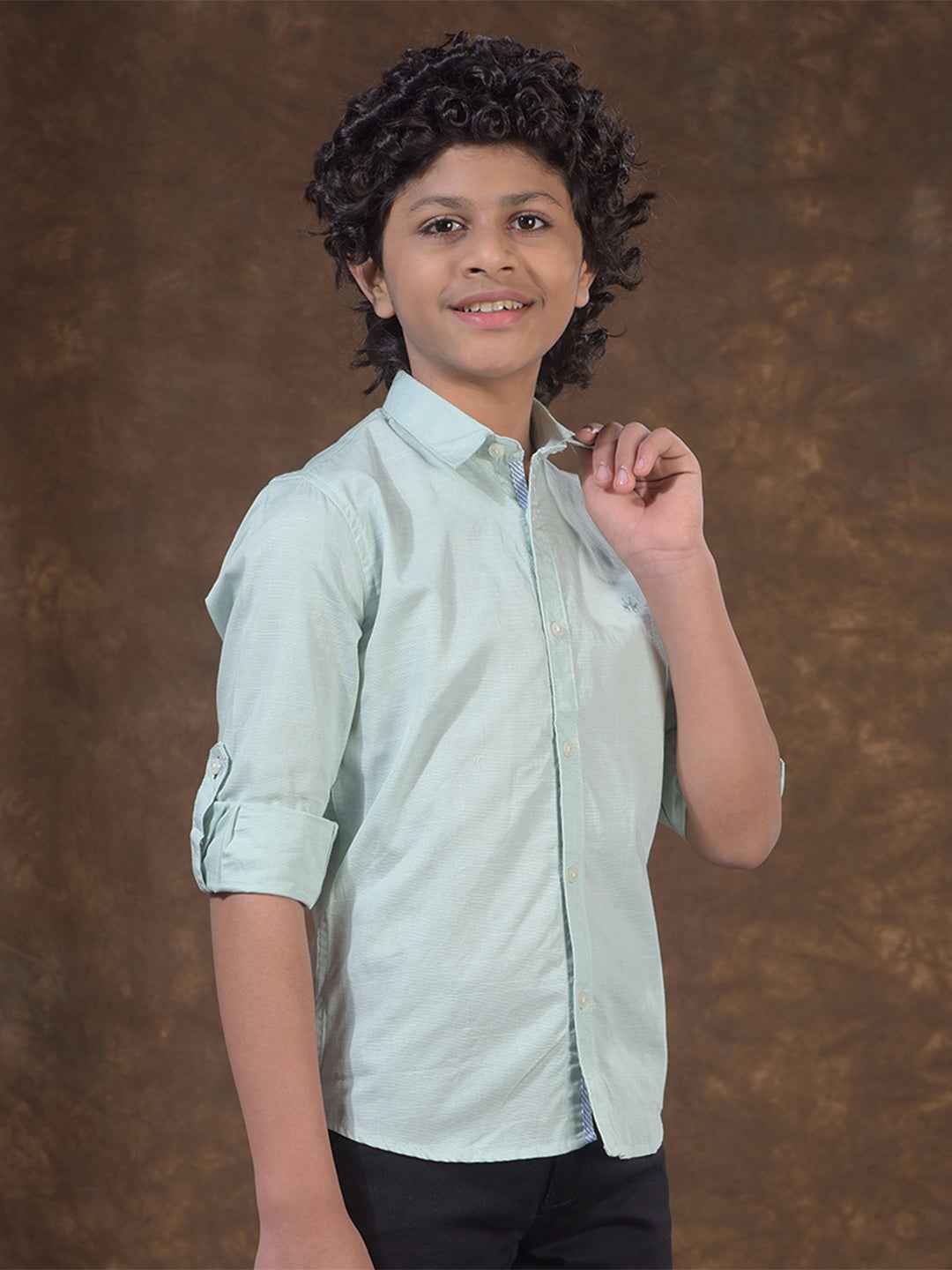Green Textured Linen Shirt