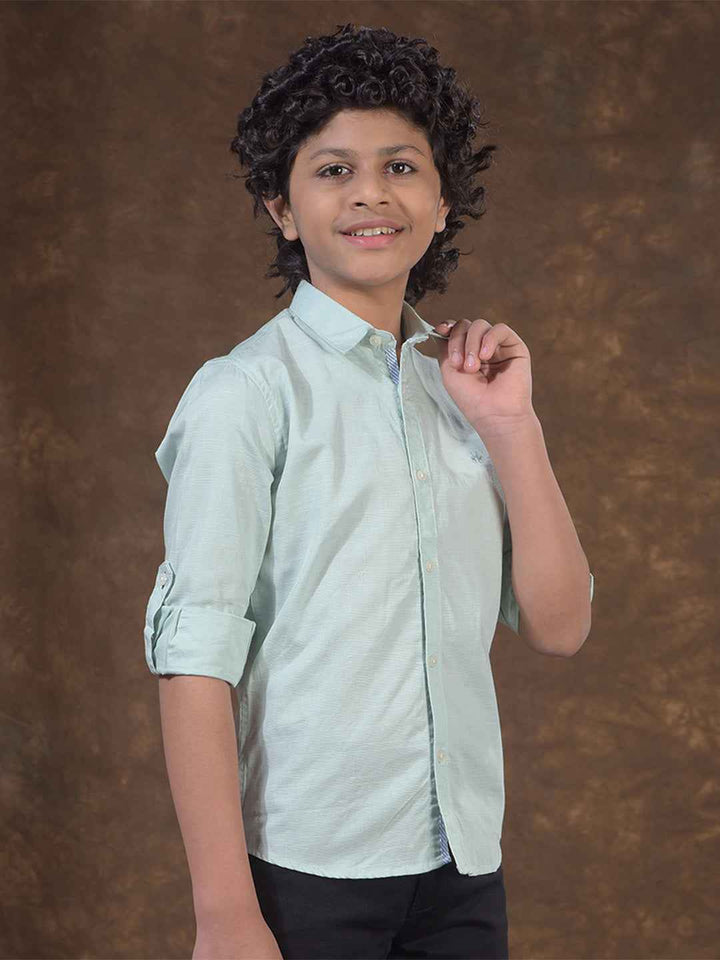 Green Textured Linen Shirt