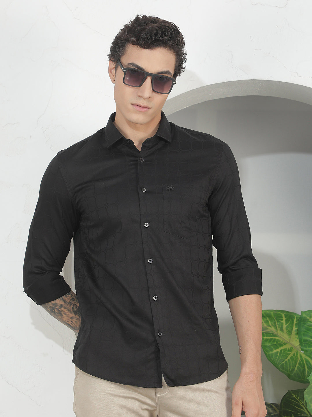 Minimalist Raven Black Jacquard Shirt