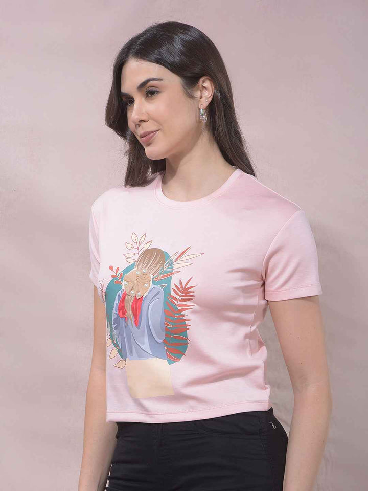BlazeRose Pink Graphic Embellished T-Shirt
